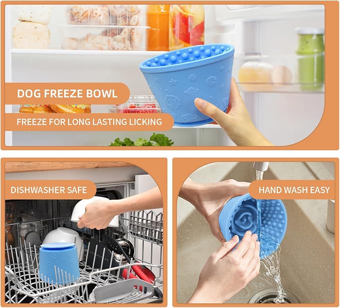 Dog Lick Bowl,Anxiety Relief Non-Slip Silicone Treat Bowl,Durable Anti-Choking Long-Lasting Enrichment Slow Feeder Licking Mat for Small Medium Large Breed,Freezable BPA Free Silicone Dishwasher Safe