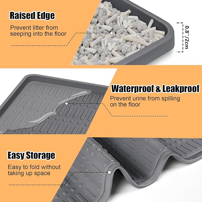Silicone Cat Litter Mat, 47" x 35" Extra Large Litter Trapping Mat for Litter Box, Leak-Proof, Non-Slip, Kitty Litter Mats with Soft Texture for Floor, Keeping The Floor Clean (Dark Grey)