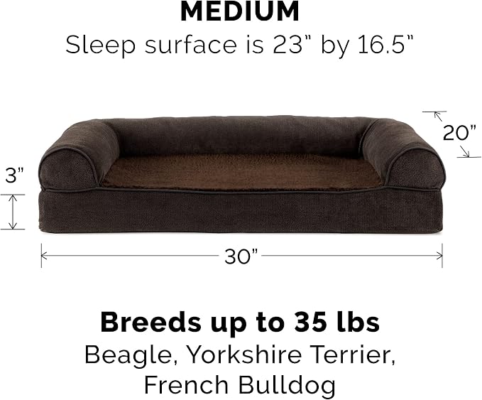 Furhaven Replacement Dog Bed Cover Sherpa & Chenille Sofa-Style, Machine Washable - Coffee, Medium