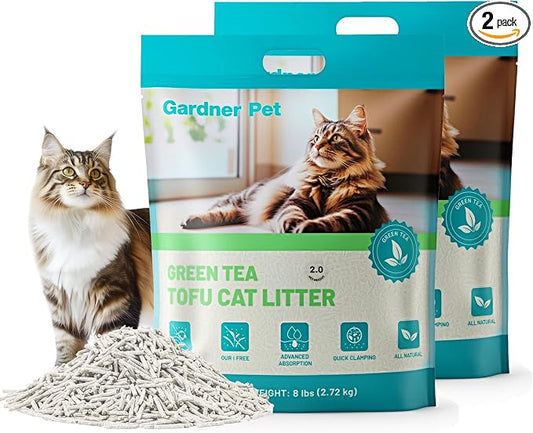 Gardner Pet Natural Tofu Cat Litter 12LBS with Green Tea Extract - [Upgraded] Fast Absorbing & Strong Clumping, Low Dust Cat Litter for Odor Control, Easy Scooping for Multi-Cat Homes, 6lbs x 2 Pack