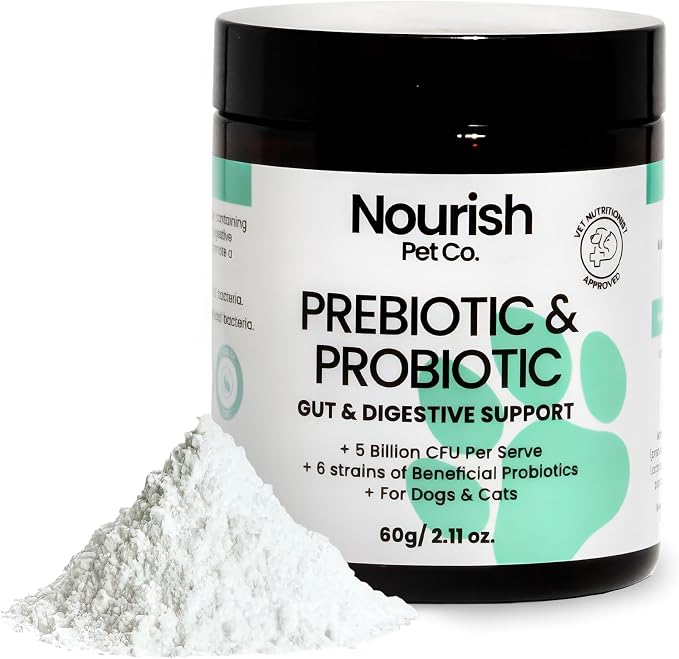 Nourish Pet Co. Probiotic Supplement for Dogs & Cats – 5 Billion CFU Digestive Support Formula with Prebiotics, Gut Health Balance, Immune Support, and Digestive Enzymes for Daily Pet Wellness