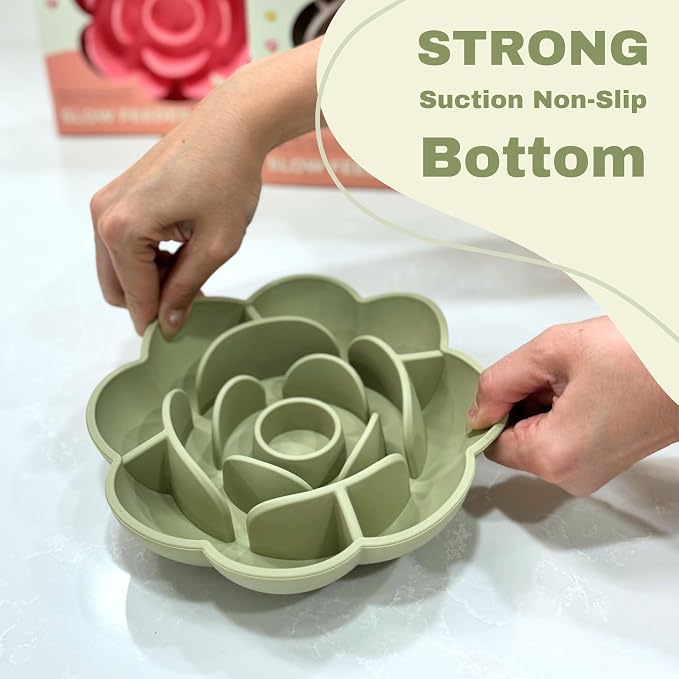 Hanara Sillicone Slow Feeder Dog Bowls & Lick Mat with Suction Bottom | Rose Petals Design | Promotes Better Digestion, Prevent Choking | Dish Washer Safe | Great Size for All Breed (Misty Gray)