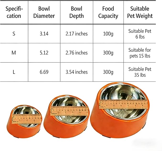 15° Tilted Dog Bowl Slow Feeder – Slanted Food & Water Dish, Anti-Choke Anti-Gulping for Small-Medium Dogs Cats, Non-Spill Weighted Base, Medium (M) 350ml Orange