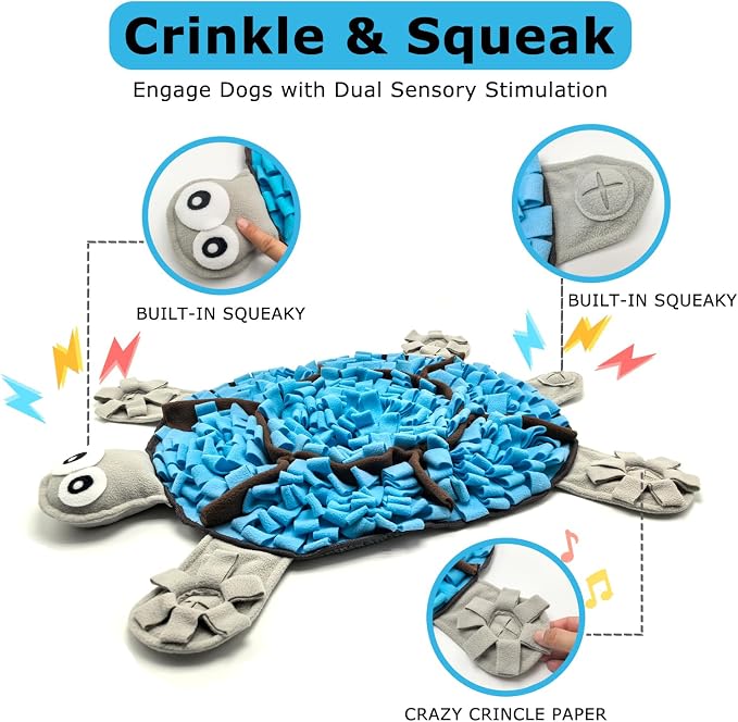 Snuffle Mat for Dogs, Tortoise-Themed Slow Feeder for Small/Middle/Large Breed, Durable Washable Portable Pet Feeding Mat, Nose Work Training Pad, Anxiety Relief & Mental Stimulation(M, Blue)