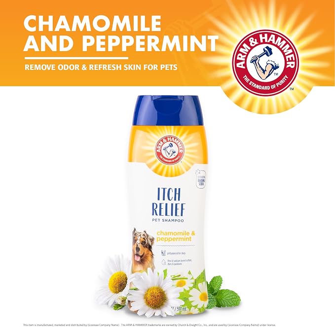 Arm & Hammer for Pets Itch Relief Dog Shampoo with Chamomile and Peppermint, Soothes Dry and Itchy Skin, pH Balanced, Free of Sodium Lauryl Sulfate and Parabens, 20 Fl Oz