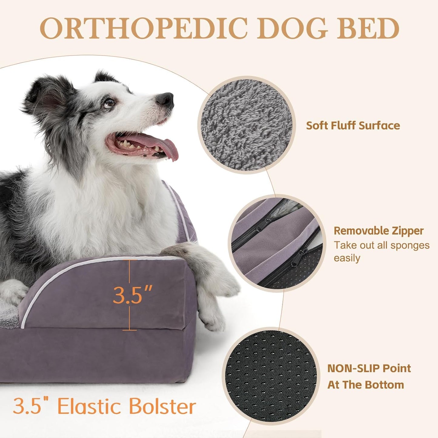 Comfort Expression Small Dog Beds Waterproof Orthopedic Foam Dog Sofa Beds for Small Dogs Comfy Pet Bed with Washable Removable Cover & Non-Slip Bottom(X-Small,Purple)
