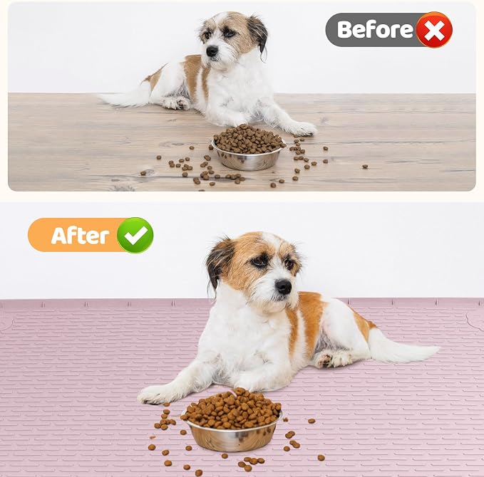Dog Food Mat, Extra Large 50" x 35" Silicone Pet Feeding Mat with Raised Edge Pet Placemat for Small, Medium, and Large Pets Non-Slip, Easy to Clean (Pink)