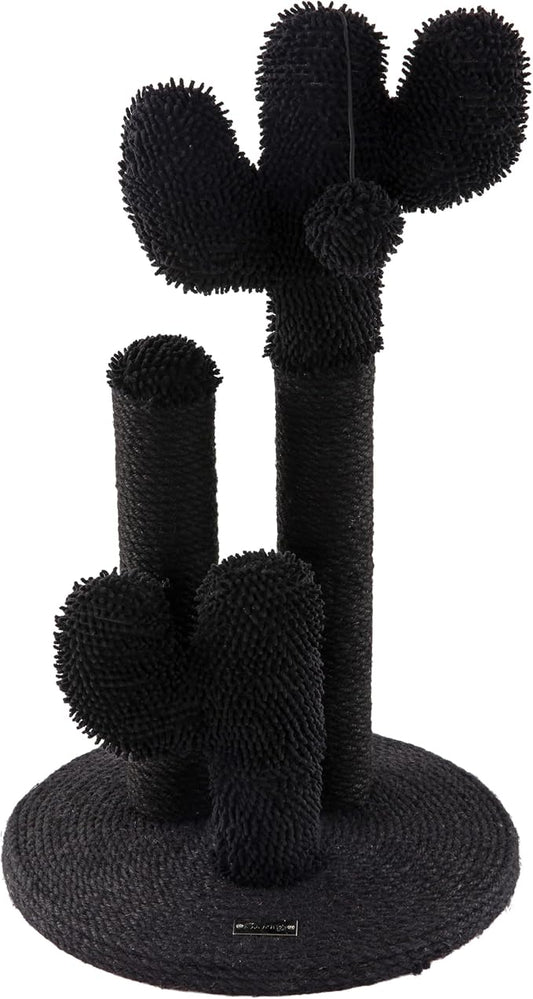 Marfa 21.5" Modern Triple Cactus Cat Scratching Post with Fuzzy Toy, Natural Jute Rope Scratcher with Weighted Non-Slip Base, Black CTR1008B