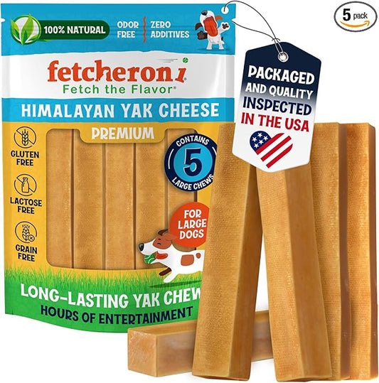 Himalayan Yak Cheese Chews - Natural Dog Bones - Yak Cheese Himalayan Dog Chews – Long Lasting Himalayan Dog Cheese Chew - Yak Chews for Large, Medium and Small Dogs (Large, 5 Pack)