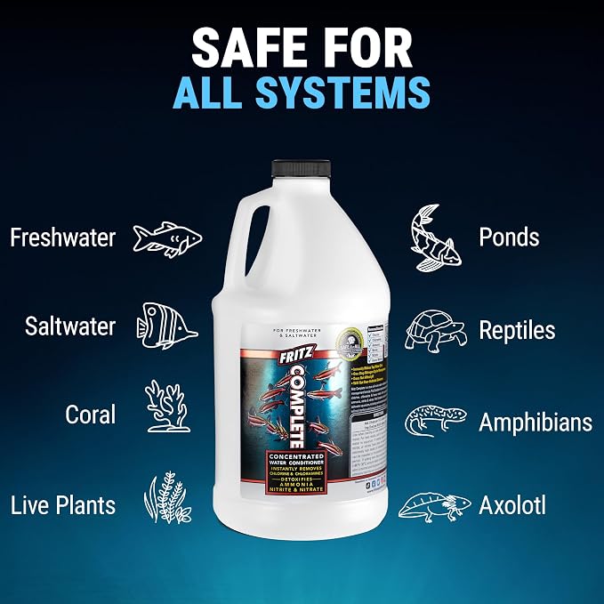 Fritz Complete – Concentrated Water Conditioner/Tap Water Dechlorinator, Instantly Detoxifies Chlorine, Chloramines, Heavy Metals, Ammonia, Nitrite/Nitrates, for Fresh and Saltwater (64 oz)