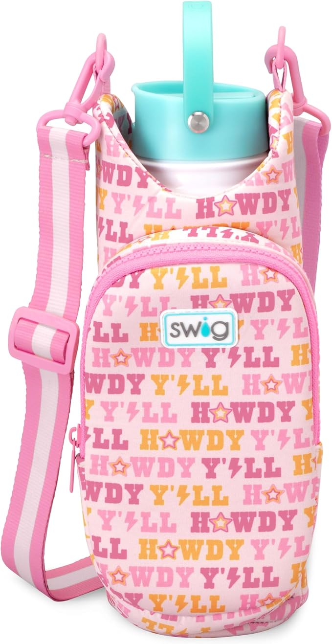 Swig Life Water Bottle Sling Bag, Water Bottle Holder with Adjustable Strap, Carrier Bag with Zippered Phone Pocket, Holds 36oz (Howdy Yall)