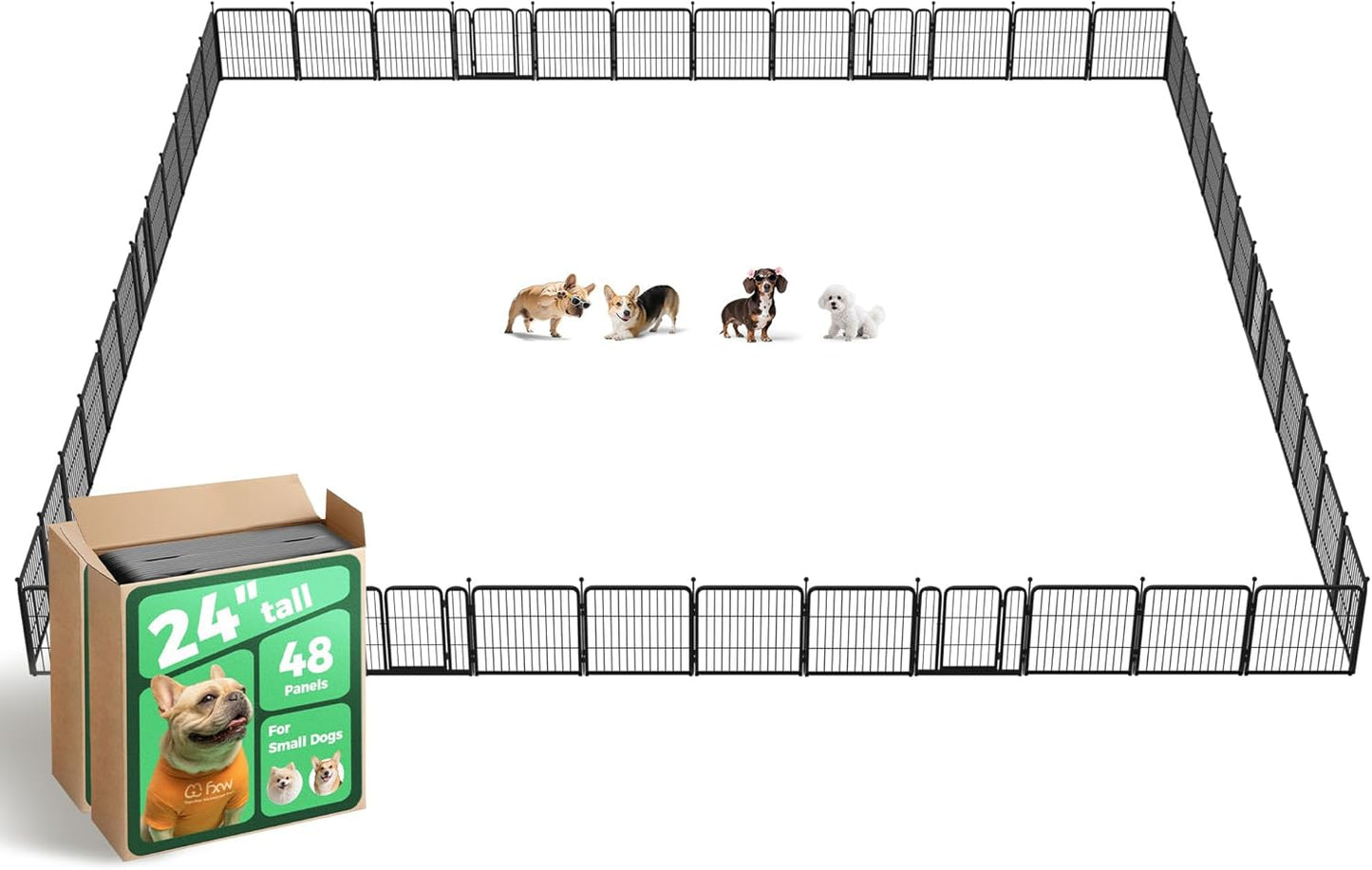 FXW Rollick Unleashed Dog Playpen for Indoor, Yard, RV Camping, 24 inch 48 Panels for Small and Puppy Dogs, Black│Patented