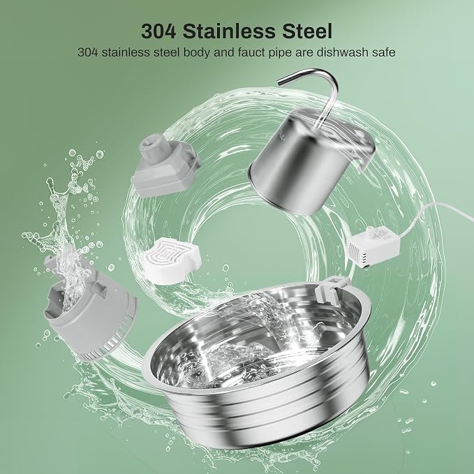 Cat Water Fountain, 4L/135OZ Stainless Steel Pet Fountain with 6 Filters Dog Water Dispenser, Dog Water Bowl Cat Drinking Fountains Watering Supplies with Ultra-Quiet Pump for Pets Indoor