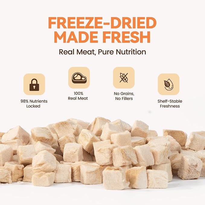 Freeze Dried Chicken Cat Treats, Single Ingredient Chicken Breast Cat Snacks, High Protein Grain-Free Food Topper for Picky Cats, 9 oz