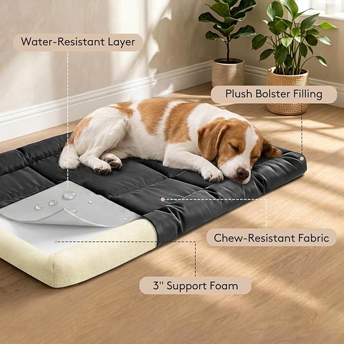 Chew Resistant Dog Bed for Aggressive Chewer, Indestructible Orthopedic Dog Bed with 3" High Density Foam Base & Plush Bolster Sides, Durable Pet Bed with Waterproof Washable Cover, X-Large (28"x47")