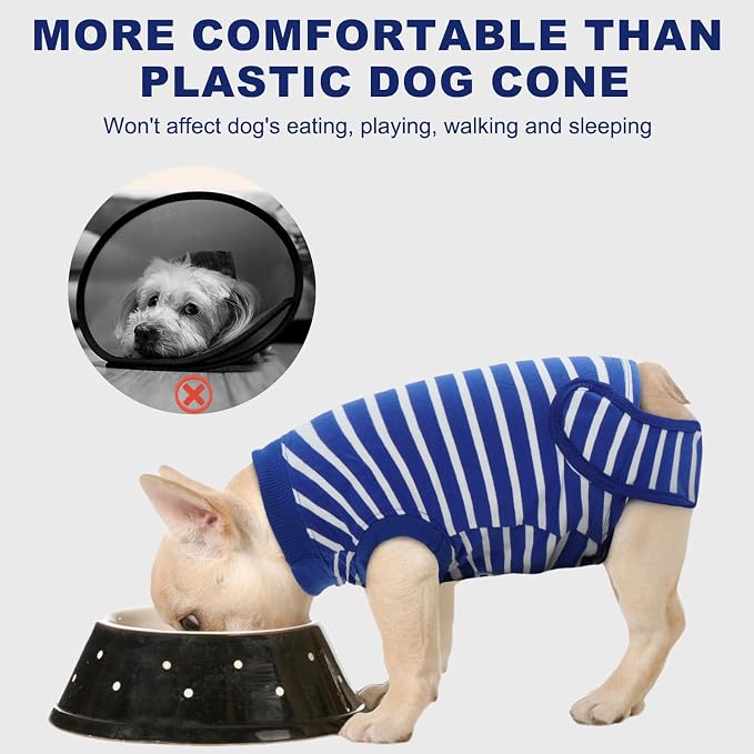 IDOMIK Dog Recovery Suit - Female Spay & Male Neuter Onesie, Adjustable Anti-Licking, Breathable, Lightweight & Comfortable, L(Chest Girth:22.83"-26.77"), Blue Stripe