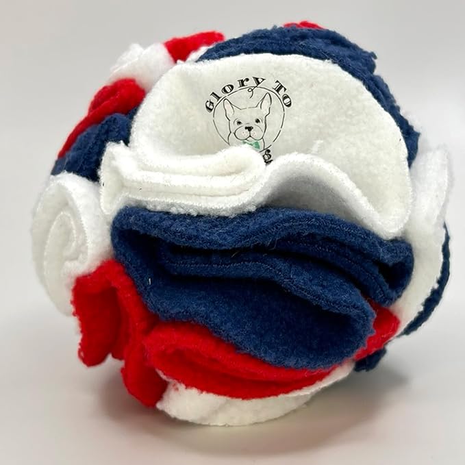 Glory To Dog Puppy and Small Breed Snuffle Interactive Foraging Dog Puzzle Ball Toy Celebration Red White and Blue