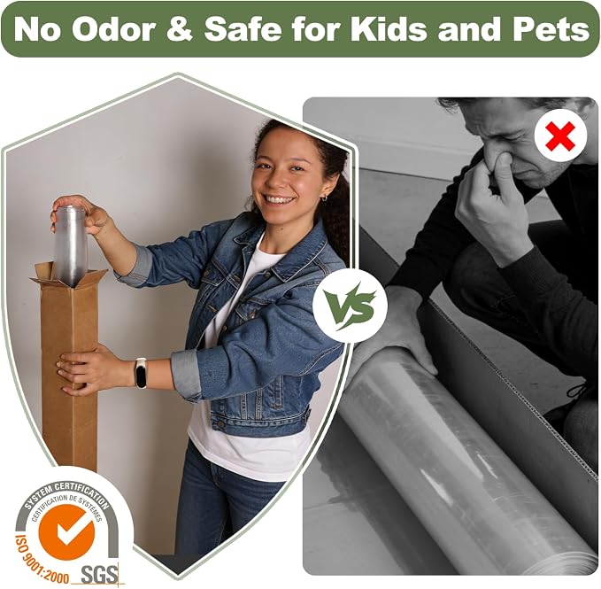 Clear PVC Floor Mat, 1.5mm Thick Waterproof Protective Mat for Hard Floors, Under Refrigerator, Pet Bowls, or Appliances – Cuttable, Easy to Clean (48"x 48")