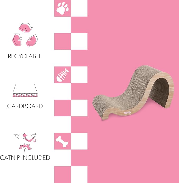 CSR1013C Kona 27" Modern Cardboard Double-Sided Wave Cat Scratcher with Catnip, Oak Wood