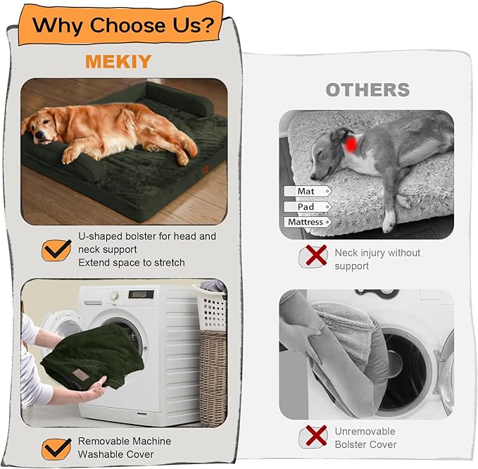 Large Dog Bed Orthopedic Washable - Removable Waterproof Cover Bed Pet - Large Big Dogs - Memory Foam - Couch Sofa with Removable Bolster - Outpost Olive Dog Bed