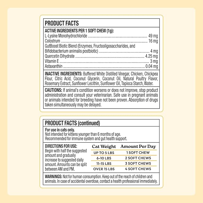New! WellJoy Cat Supplement Immune+ GutBoost | Cat Health Supplement | with Lysine | Enhances Immune Response | Dual-Benefit Formula | Vet Formulated | Made in USA | Chicken Flavor | 90 Soft Chews
