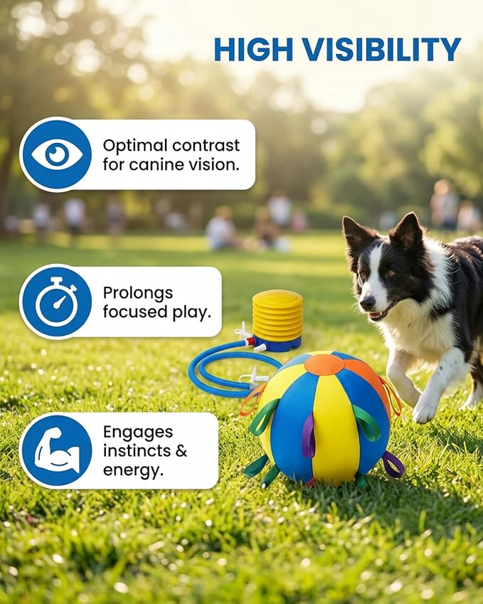 10/18/22" Calming Jumbo Ball for Dogs Durable Tear-Resistant Inflatable Big Ball Tough Herding for Play Exercise Toy with Heavy-Duty Handle Cover & Pump Fun Doggy Herding Dog Giant Tennis(A,18in)