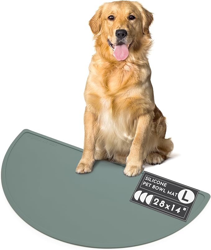 Should We Go? Waterproof Silicone Dog Food Mat – Large Size Non-Slip Pet Bowl Mat, Raised Edge Design, Easy-to-Clean Pet Food Placemat for Dog & Cat Bowls, 28" Across x 14" Deep - Spruce