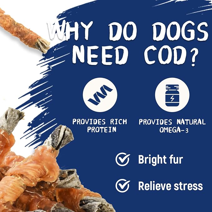 PAWUP Cod Skin Rolls Dog Treats Natural High Omega 3 Dog Snacks, Chicken Wrapped Cod Skins, Training Treat for Small Dog, Healthy Chews w/Taurine