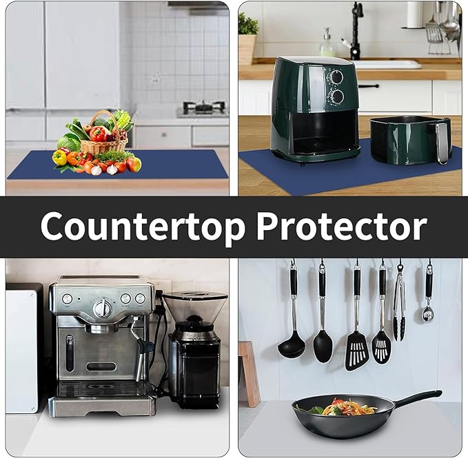 2MM Super Thick Large Silicone Mat, 23.6"x23.6" Silicone Mats for Kitchen Counter, Non-slip Heat Resistant Mat, Waterproof Countertop Protector Mats (Semitransparent)
