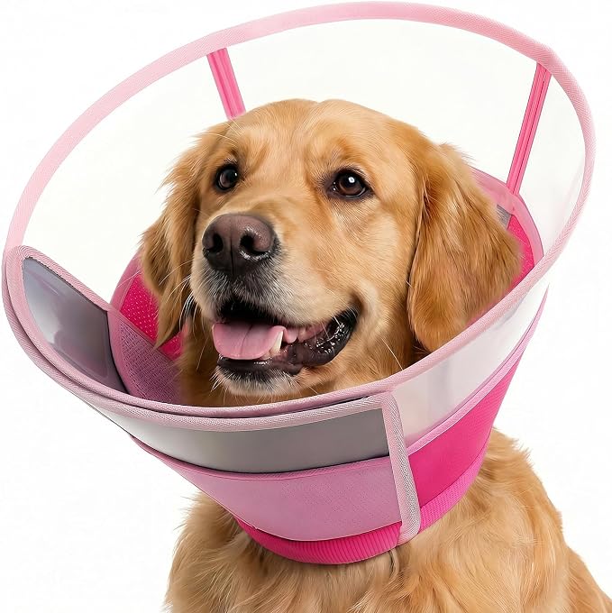 KOESON Soft Dog Cone, Comfortable Large Dog Cone Collars with Adjustable Drawstring, Clear Recovery Cone for Large Dogs, E-Collar Alternative to Stop Licking for German Shepherd, Dobermen