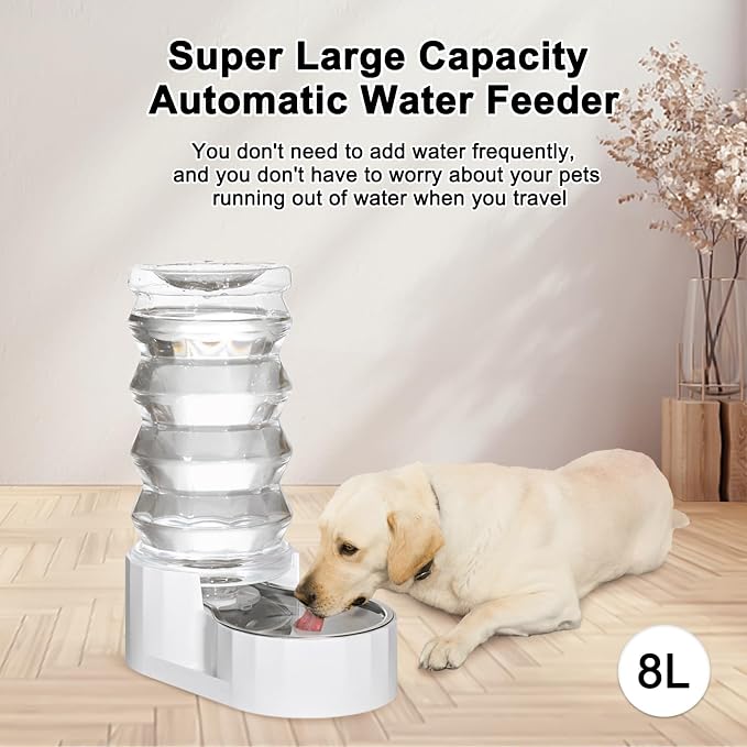 RIZZARI 8L Stainless Steel Gravity Pet Water Dispenser – Auto-Refill | Fresher Daily Drinking, for Multi-Pet Homes, Activated Carbon Filtration, Easy to Clean