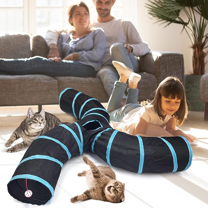Bemodst Collapsible S-Shape Cat Tunnels - 3-Way Interactive Maze Toy for Kitten, Rabbit, Ferret