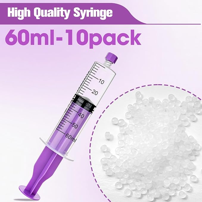 60ml Syringe with Cap, 60cc Plastic Syringes for Liquid, Feeding, Individually Wrapped 10 Pack
