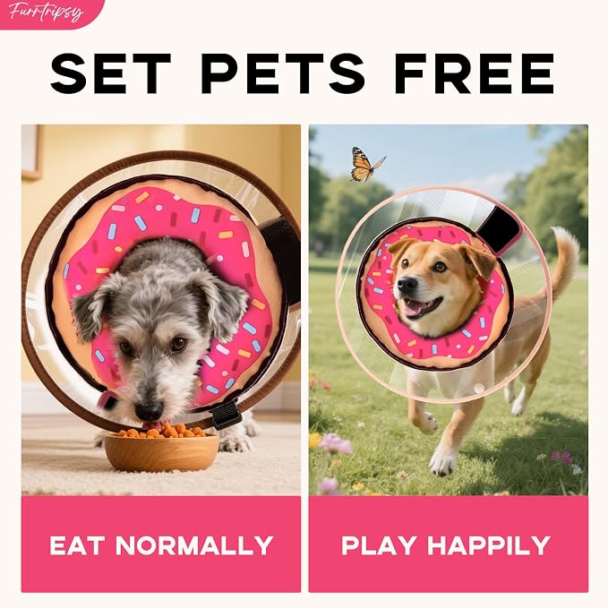 Inflatable Dog Cone Collar with Detachable Sturdy Shield,Soft&Lightweight-Ideal for Post-Surgery Recovery and Daily Wear,Suitable for Small Medium Large Dog Breeds(Donut Pink,XL)