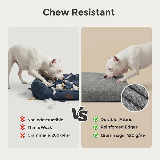 Sytopia 42 Inch Indestructible Durable Dog Beds for Extra Large Dogs, Chew Proof Waterproof Pet Crate Pad with Machine Washable Removable Cover, Great for Indoor, Outdoor, Crate, Patio Use, Grey
