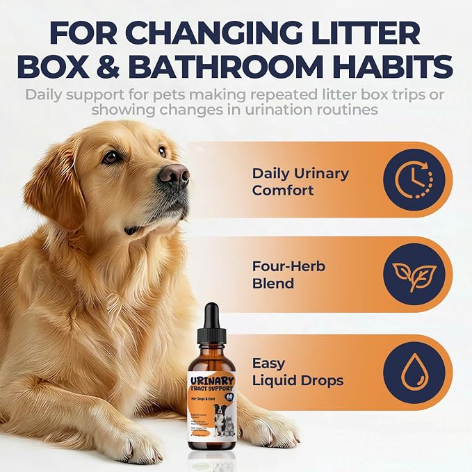 Cat Urinary Support Drops, Bladder & Urinary Tract Comfort Formula for Cats & Dogs, Helps Maintain Normal Urination, Litter Box Habits & Hydration, Herbal Liquid, 2 fl oz
