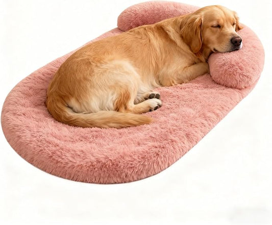 Orthopedic Dog Bed with Egg-Crate Base, Calming Dog Beds Fluffy Plush Faux Fur with Raised Edges, Spine Friendly Pet Sleeping Mat for Medium Large Dogs, Easy Wash (Oval, Blush Pink 40"x30")