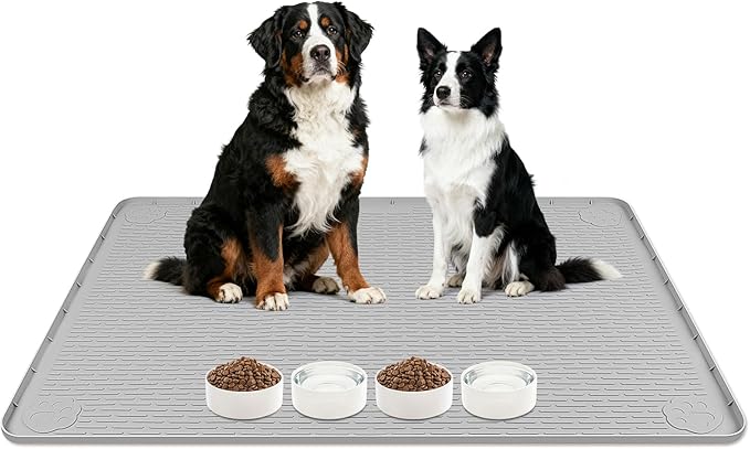 Dog Food Mat, 40" x 28" Large Silicone Mat Dog Feeding Mat with Raised Edge Non-Slip Pet Feeding Mat for Food and Water Bowl, Easy to Clean, Floor Protection (Gray)