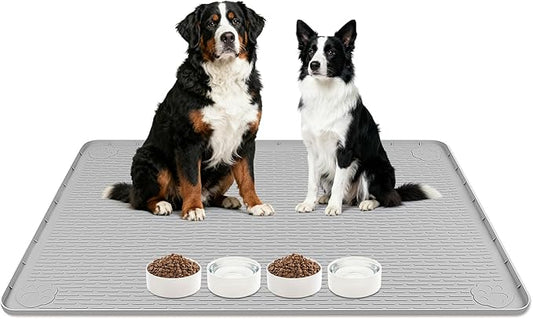 Dog Food Mat, 40" x 28" Large Silicone Mat Dog Feeding Mat with Raised Edge Non-Slip Pet Feeding Mat for Food and Water Bowl, Easy to Clean, Floor Protection (Gray)