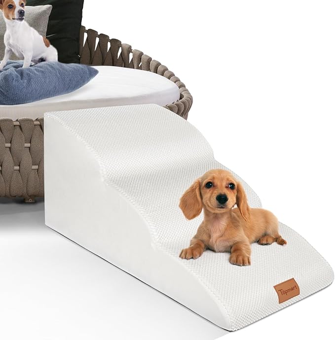 Topmart High Density Extended Foam Dog Ramp&Steps 3 Tiers,15.7" High,Non-Slip Dog Stairs with Removable Cover,Soft Foam Pet Ladder,Best for Injured,Older Cats,Pets with Joint Pain