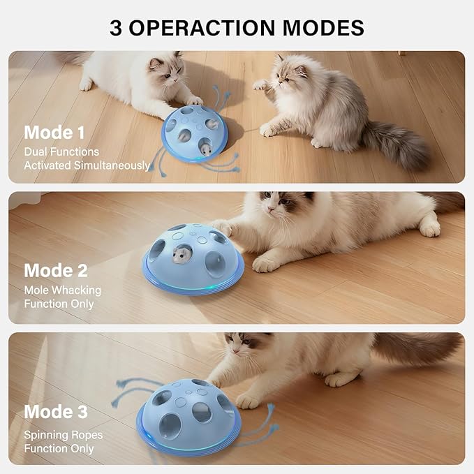 Pawingcat Automatic Cat String Toy 6 Holes Whack a Mole Cat Toy with Plush Running Cat Mouse Toy Hide and Seek Interactive Cat Toys for Indoor Cats（Blue）