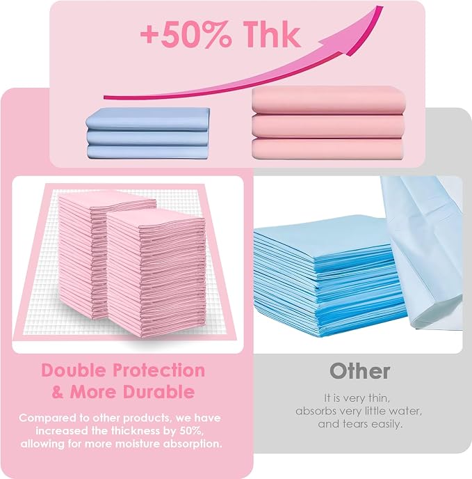 Pet Toilet Training Pads Disposable Puppy Pee Pads for Pets, Ultra Absorbent|Quick Dry|Leak-Proof Pet Potty Pads for Dog, Cat, Rabbits and Guinea Pigs (Pink, 13" x 18"-50 Count)
