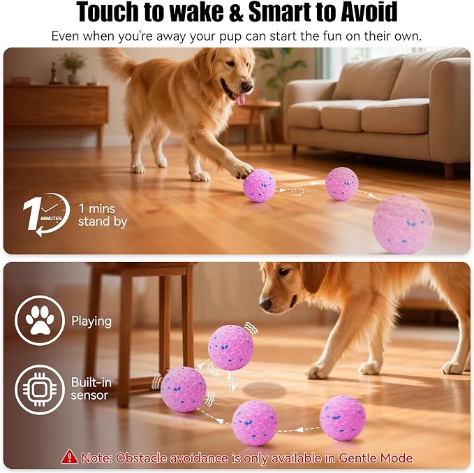 Interactive Dog Toys - Chew-Proof Dog Ball for Aggressive Chewers, Self-Moving Automatic Vibration with 3 Modes, IP54 Waterproof E-TPU, Ideal for Medium and Large Dogs (Pink)