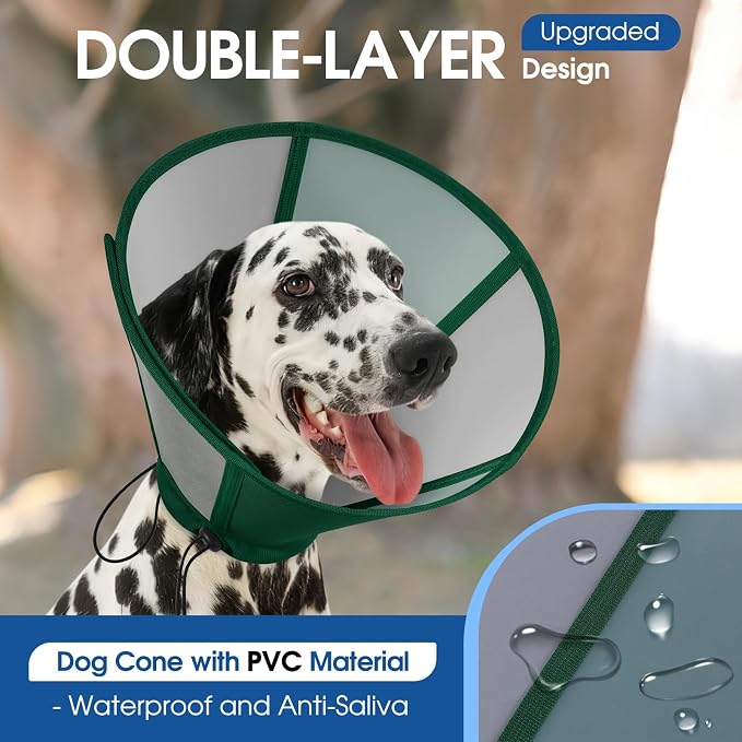Dog Cone - Soft Cone for Dogs to Stop Licking, Comfy Dog Cones E-Collar Alternative After Surgery, Adjustable Dog Recovery Collar for Wound Care, Spay, Neuter, Green Small