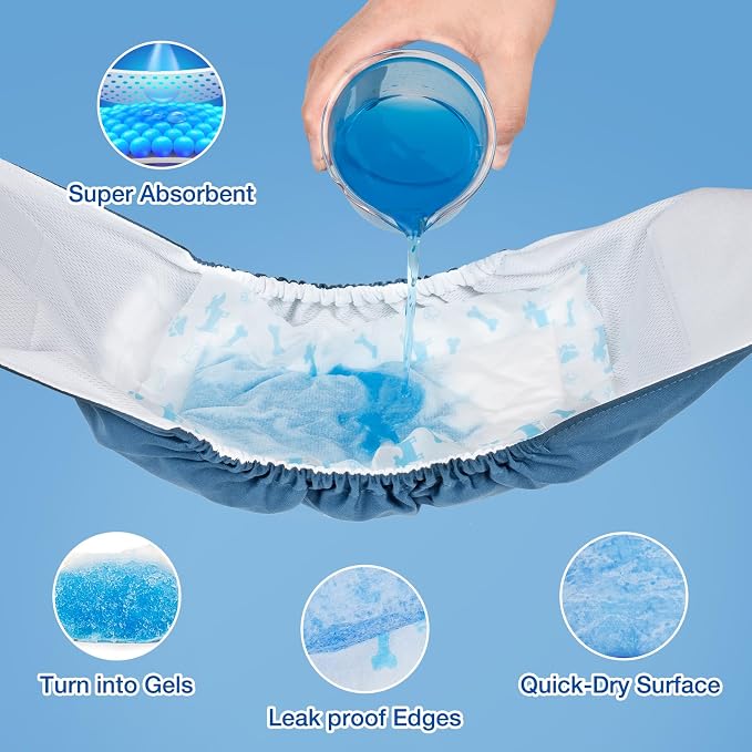 MICOOYO Dog Diaper Liners, Dog Diaper Pads, Disposable Dogs Booster Pads for Puppy, Belly Band Dogs Diapers Liners Male Doggie Diapers Inserts (Blue, M, 50Count)