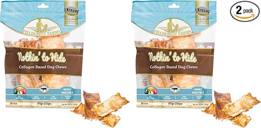 Fieldcrest Farms Nothin to Hide Flip Chips Dog Chews - Natural Rawhide Alternative Treats for Dogs, Collagen Based Snack for Moderate Chewers Up to 35lbs, Beef Flavor (Pack of 2)