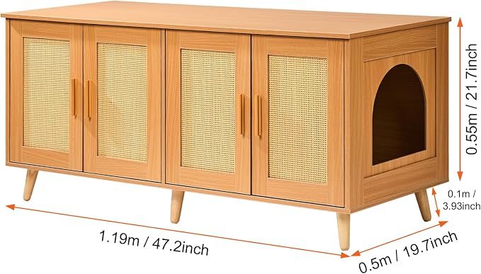 VEVOR Cat Litter Box Enclosure for 2 Cats, Litter Box Furniture Hidden with Double Rooms, Wooden Cat Box Cabinet Fit Most of Litter Box