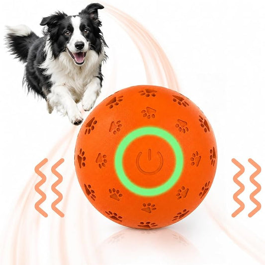 Interactive Dog Toy Ball, Durable Motion Activated Automatic Moving Ball for Small/Medium/Large Dogs, Rechargeable Dog Ball with LED Lights, 2 Play Modes to Keep Your Dog Busy (Orange)
