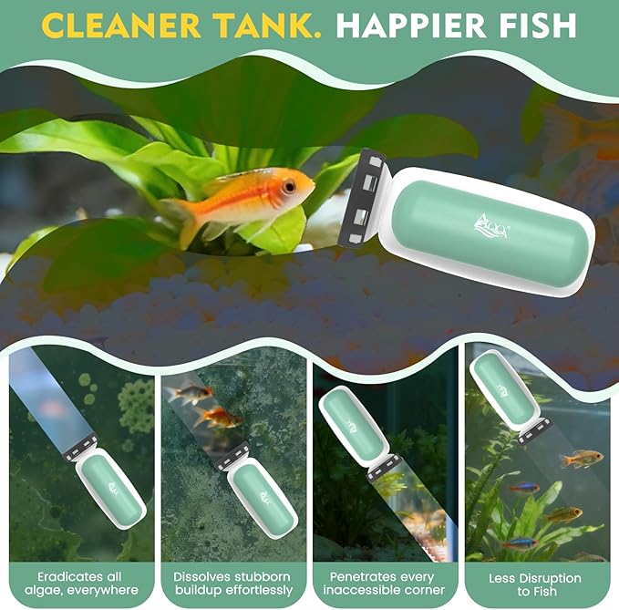 AQQA Aquarium Magnet Glass Cleaner - Enhanced Magnetic Fish Tank Cleaner with 2 Types of Blades, Self-Floating Aquarium Glass Scrubber Algae Scrapers for up 0.32" Thick Glass/Acrylic Aquariums (S)