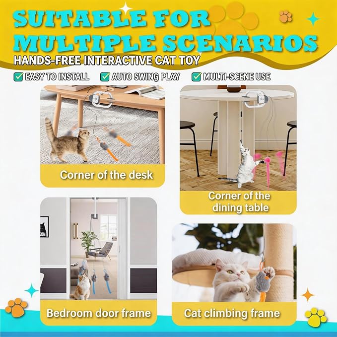 Interactive Cat Toy, Rechargeable Electric Cat Teaser, Hanging Door cat Toy, 2 Motion Modes (360° Spin & Irregular Jumping), Smart Auto Cat Toy for Exercise & Fun, Grey